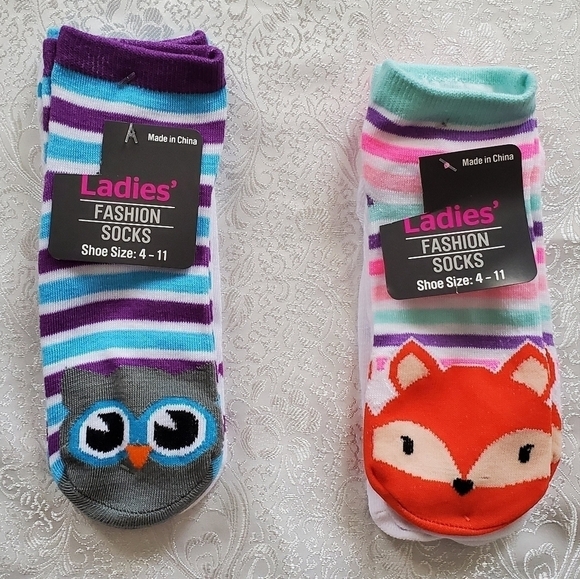 Fun socks striped owl & fox character‎ animals fits shoe size 4-11 - Picture 1 of 5
